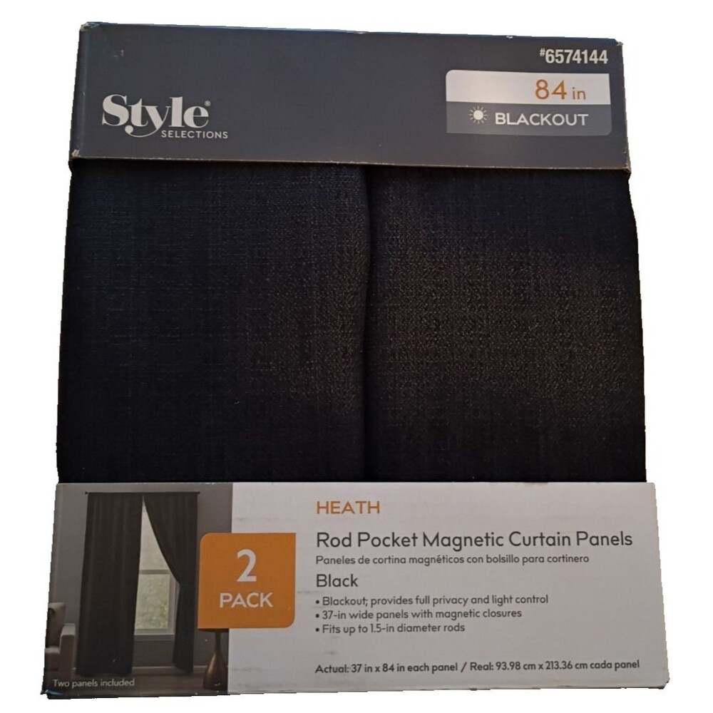 Style Selections Blackout Black Magnetic Closure RodPocket Panels 74x84 NEW